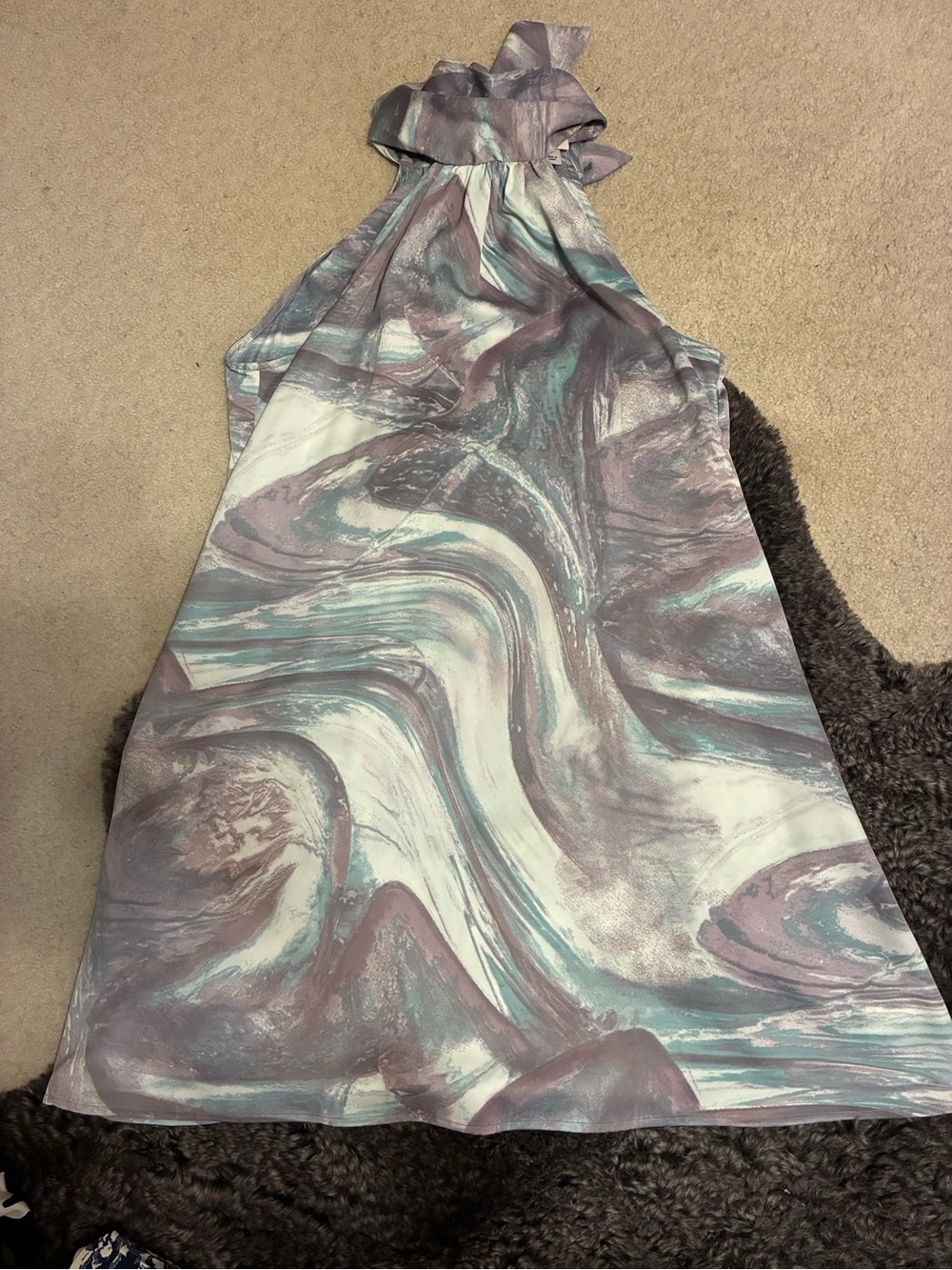 a new day Marble Print Halter Dress in Lilac, Teal, White